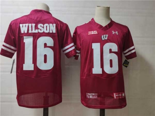 Men's NCAA College Wisconsin Badgers #16 Russell Wilson Football Under Armour Stitched Jersey Burgundy