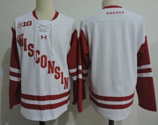 Men's NCAA College Wisconsin Badgers Blank Hockey Under Armour Stitched Jersey White