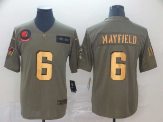 Men's NFL Cleveland Browns #6 Baker Mayfield Salute to Service Nike Olive Gold Stitched Jersey