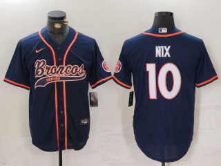 Men's NFL Denver Broncos #10 Bo Nix Navy Cool Base Stitched Nike Baseball Jersey