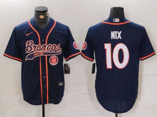 Men's NFL Denver Broncos #10 Bo Nix Navy Logo Cool Base Stitched Nike Baseball Jersey