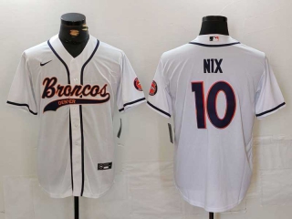 Men's NFL Denver Broncos #10 Bo Nix White Cool Base Stitched Nike Baseball Jersey