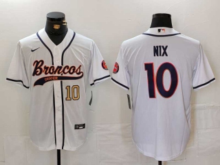 Men's NFL Denver Broncos #10 Bo Nix White Gold Number Cool Base Stitched Nike Baseball Jersey