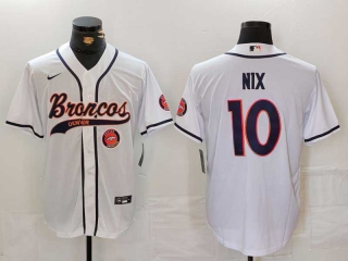 Men's NFL Denver Broncos #10 Bo Nix White Logo Cool Base Stitched Nike Baseball Jersey