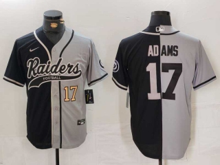 Men's NFL Las Vegas Raiders #17 Davante Adams Grey Black Gold Number Split Cool Base Stitched Nike Baseball Jersey