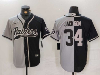 Men's NFL Las Vegas Raiders #34 Bo Jackson Grey Black Split Cool Base Stitched Nike Baseball Jersey