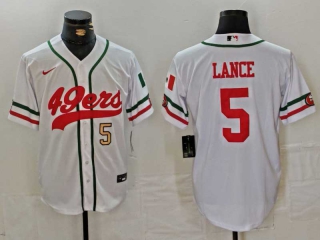 Men's NFL San Francisco 49ers #5 Trey Lance White Gold Number Mexico Cool Base Stitched Nike Baseball Jersey