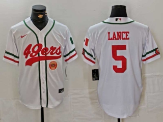 Men's NFL San Francisco 49ers #5 Trey Lance White Logo Mexico Cool Base Stitched Nike Baseball Jersey