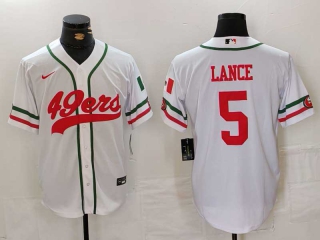 Men's NFL San Francisco 49ers #5 Trey Lance White Mexico Cool Base Stitched Nike Baseball Jersey