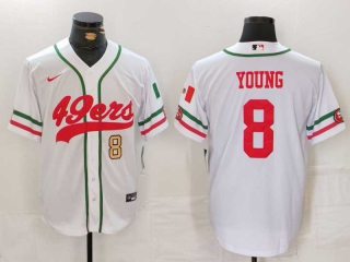 Men's NFL San Francisco 49ers #8 Steve Young White Gold Number Mexico Cool Base Stitched Nike Baseball Jersey