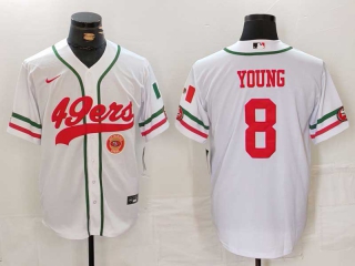 Men's NFL San Francisco 49ers #8 Steve Young White Logo Mexico Cool Base Stitched Nike Baseball Jersey