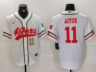 Men's NFL San Francisco 49ers #11 Brandon Aiyuk White Gold Number Mexico Cool Base Stitched Nike Baseball Jersey