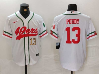 Men's NFL San Francisco 49ers #13 Brock Purdy White Gold Number Mexico Cool Base Stitched Nike Baseball Jersey