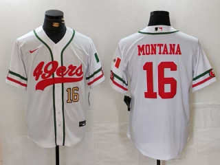 Men's NFL San Francisco 49ers #16 Joe Montana White Gold Number Mexico Cool Base Stitched Nike Baseball Jersey