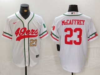 Men's NFL San Francisco 49ers #23 Christian McCaffrey White Gold Number Mexico Cool Base Stitched Nike Baseball Jersey