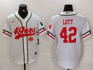 Men's NFL San Francisco 49ers #42 Ronnie Lott White Logo Mexico Cool Base Stitched Nike Baseball Jersey