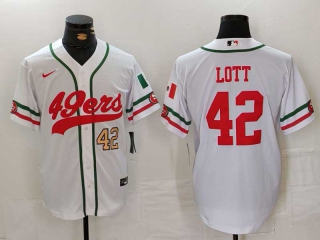 Men's NFL San Francisco 49ers #42 Ronnie Lott White Gold Number Mexico Cool Base Stitched Nike Baseball Jersey