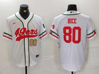 Men's NFL San Francisco 49ers #80 Jerry Rice White Gold Number Mexico Cool Base Stitched Nike Baseball Jersey