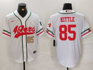 Men's NFL San Francisco 49ers #85 George Kittle White Gold Number Mexico Cool Base Stitched Nike Baseball Jersey