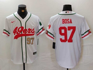 Men's NFL San Francisco 49ers #97 Nick Bosa White Gold Number Mexico Cool Base Stitched Nike Baseball Jersey