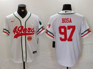 Men's NFL San Francisco 49ers #97 Nick Bosa White Logo Mexico Cool Base Stitched Nike Baseball Jersey