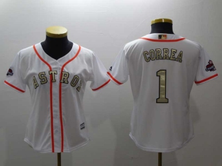 Women's MLB Houston Astros #1 Carlos Correa White 2022 World Series Champions Cool Base Baseball Jersey