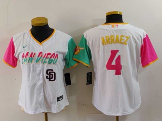 Women's MLB San Diego Padres #4 Luis Arraez White Logo 2023 City Connect Cool Base Stitched Baseball Jersey