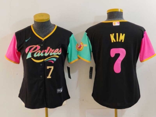 Women's MLB San Diego Padres #7 Ha Seong Kim Black Gold Number 2023 City Connect Cool Base Stitched Baseball Jersey