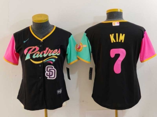 Women's MLB San Diego Padres #7 Ha Seong Kim Black Logo 2023 City Connect Cool Base Stitched Baseball Jersey