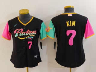 Women's MLB San Diego Padres #7 Ha Seong Kim Black Pink Number 2023 City Connect Cool Base Stitched Baseball Jersey