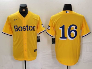 Men's MLB Boston Red Sox #16 Jarren Duran Gold Light Blue City Connect Cool Base Nike Stitched Jersey