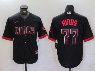 Men's MLB Cincinnati Reds #77 Rece Hinds Black 2023 City Connect Cool Base Stitched Nike Baseball Jersey