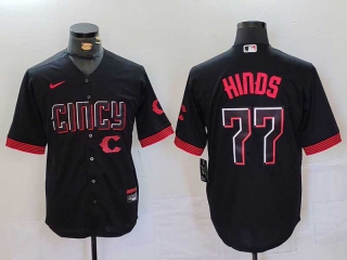 Men's MLB Cincinnati Reds #77 Rece Hinds Black Logo 2023 City Connect Cool Base Stitched Nike Baseball Jersey