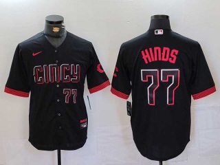 Men's MLB Cincinnati Reds #77 Rece Hinds Black Number 2023 City Connect Cool Base Stitched Nike Baseball Jersey