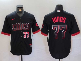 Men's MLB Cincinnati Reds #77 Rece Hinds Black Red Number 2023 City Connect Cool Base Stitched Nike Baseball Jersey