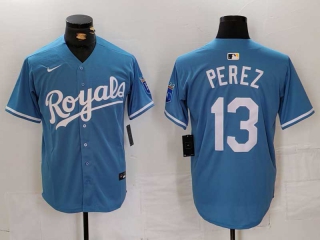 Men's MLB Kansas City Royals #13 Salvador Perez Light Blue Cool Base Nike Stitched Baseball Jersey