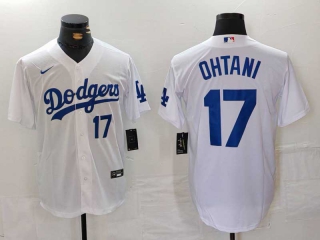 Men's MLB Los Angeles Dodgers #17 Shohei Ohtani White Blue Number Cool Base Stitched Baseball Jersey