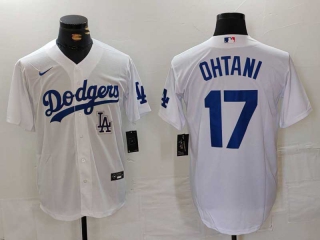 Men's MLB Los Angeles Dodgers #17 Shohei Ohtani White Logo Cool Base Stitched Baseball Jersey