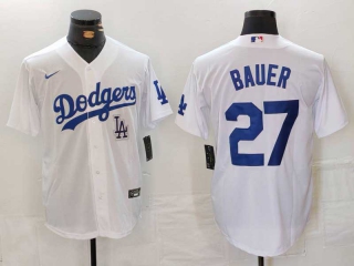 Men's MLB Los Angeles Dodgers #27 Trevor Bauer White Logo Cool Base Stitched Baseball Jersey