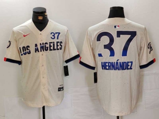 Men's MLB Los Angeles Dodgers #37 Teoscar Hernandez Cream 2024 City Connect Limited Stitched Jersey