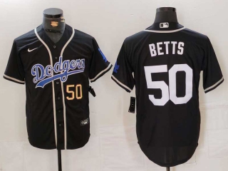 Men's MLB Los Angeles Dodgers #50 Mookie Betts Black Gold Number Cool Base Stitched Baseball Jersey