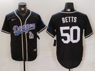 Men's MLB Los Angeles Dodgers #50 Mookie Betts Black Logo Cool Base Stitched Baseball Jersey