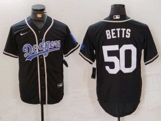 Men's MLB Los Angeles Dodgers #50 Mookie Betts Black Cool Base Stitched Baseball Jersey