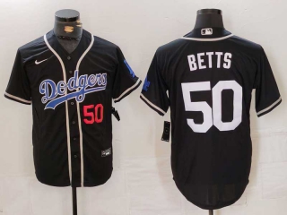 Men's MLB Los Angeles Dodgers #50 Mookie Betts Black Red Number Cool Base Stitched Baseball Jersey