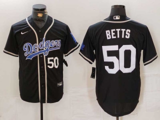 Men's MLB Los Angeles Dodgers #50 Mookie Betts Black White Number Cool Base Stitched Baseball Jersey