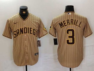 Men's MLB San Diego Padres #3 Jackson Merrill Tan NEW 2023 Cool Base Stitched Baseball Jersey