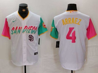 Men's MLB San Diego Padres #4 Luis Arraez White Logo 2023 City Connect Cool Base Stitched Baseball Jersey