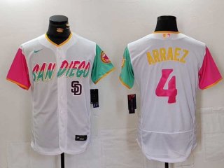 Men's MLB San Diego Padres #4 Luis Arraez White Logo 2023 City Connect Flex Base Stitched Baseball Jersey