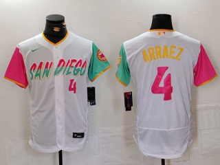 Men's MLB San Diego Padres #4 Luis Arraez White Pink Number 2023 City Connect Flex Base Stitched Baseball Jersey