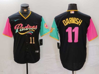 Men's MLB San Diego Padres #11 Yu Darvish Black Gold Number 2023 City Connect Cool Base Stitched Baseball Jersey